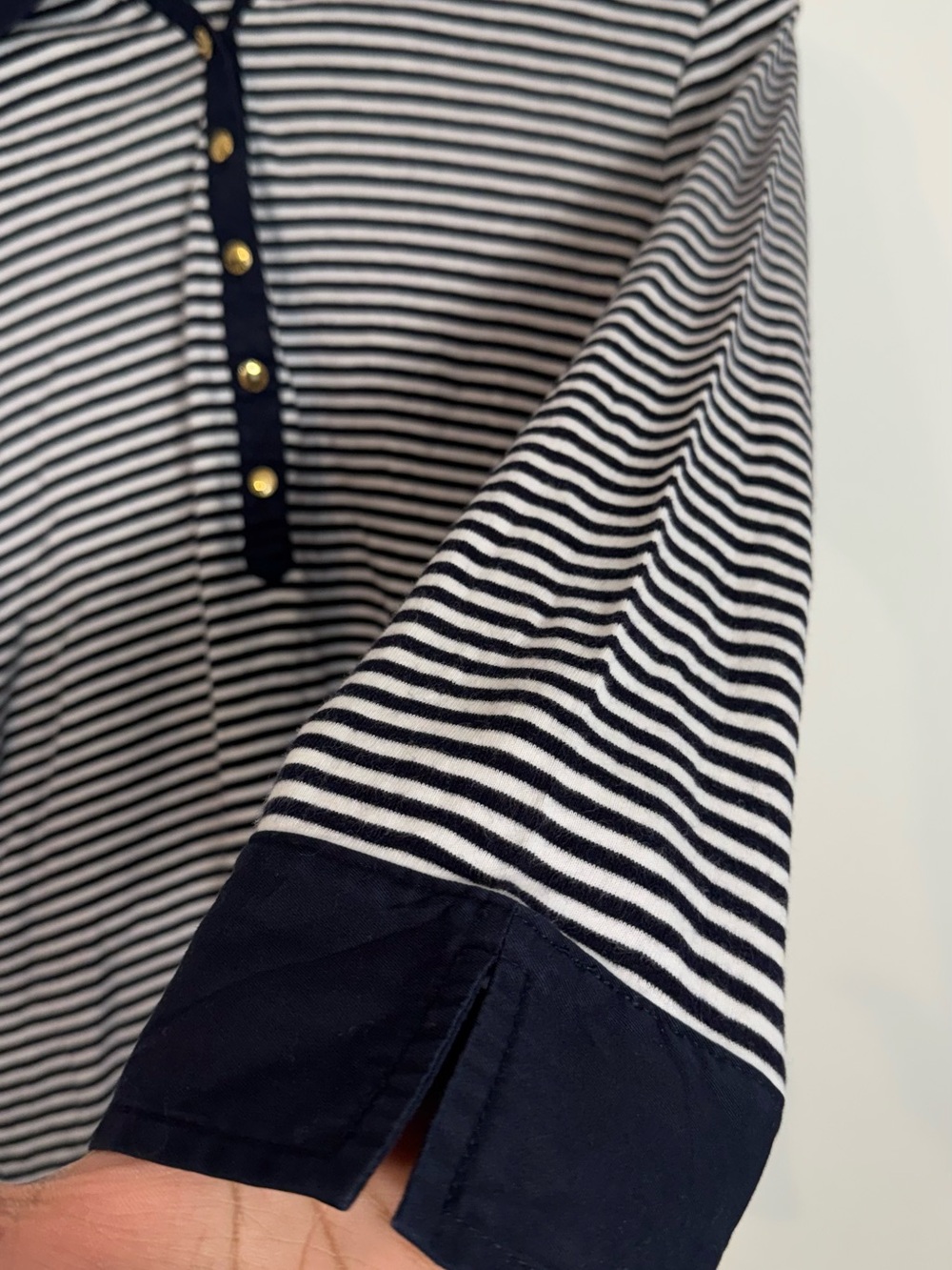 Lauren Ralph Lauren White Navy Blue Breton Striped Polo Shirt Stretch Small - Picture 4 of 7